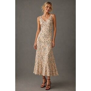 ROWE Women Floral Silk Cotton Blend V-Neck Sleeveless Maxi Slip Dress Size M